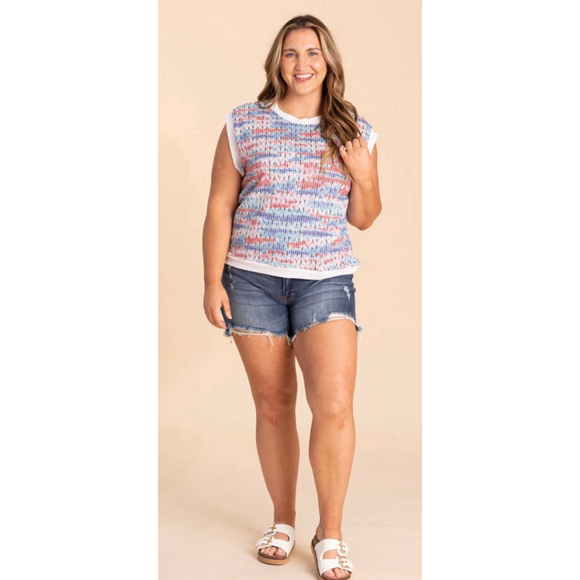 Women's Haptics Red, Blue, Pink, White, Black Plaid Sleeveless Top L - Picture 3 of 4